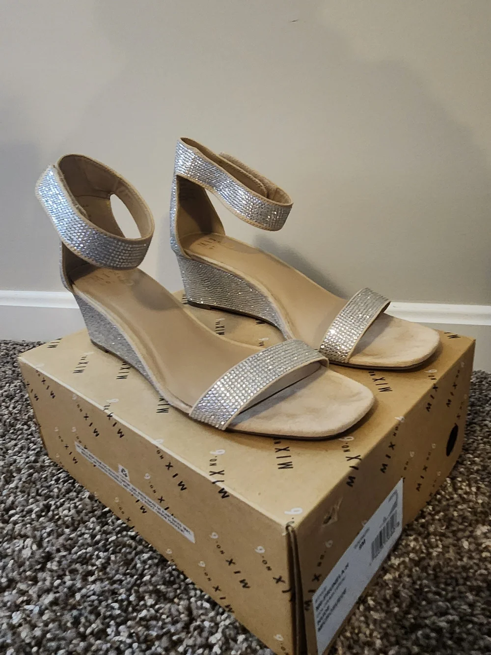 Mix No. 6 Rhinestone Ankle-Strap Wedge Sandals - Silver